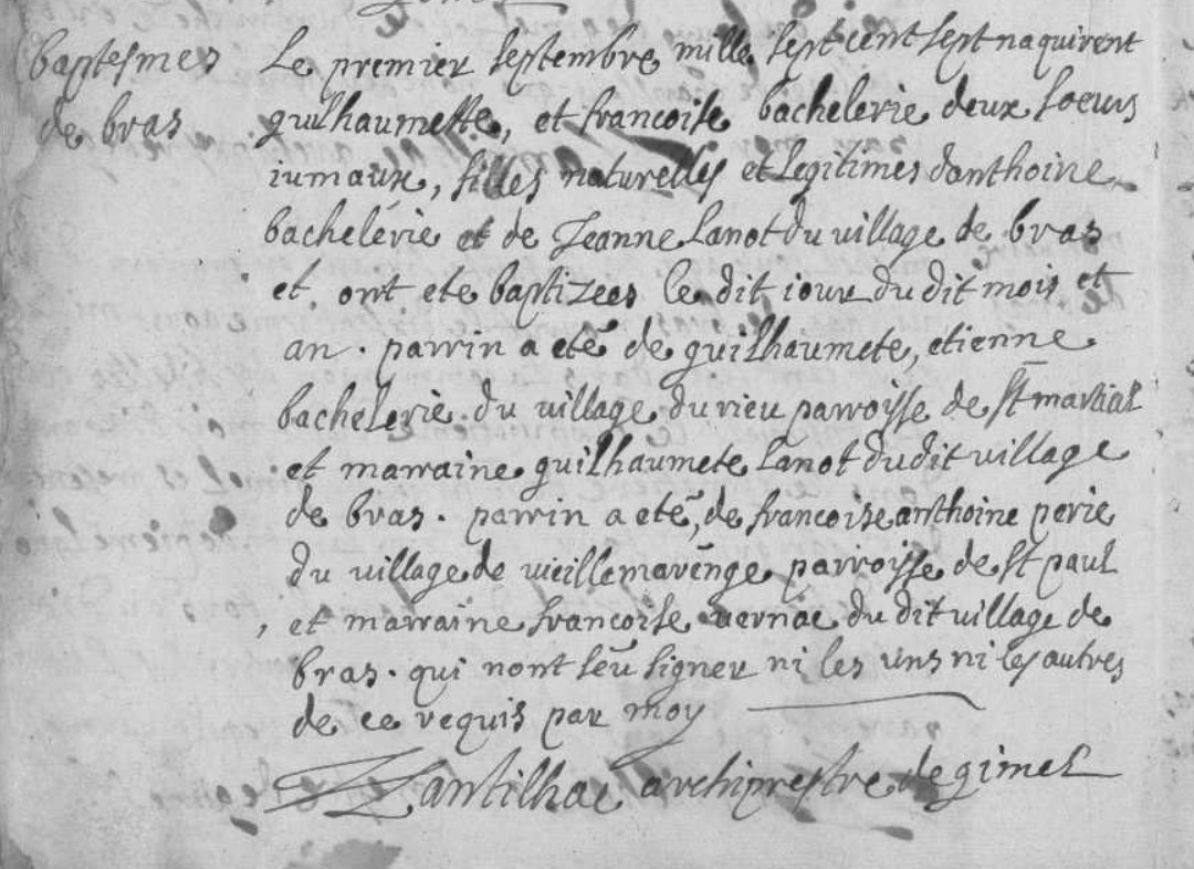 Naissance Bachelerie Guilhaumette et Francoise 01_09_1707.jpg